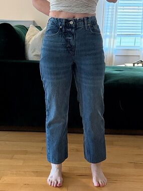 Good American Dark Blue Ankle Crop Straight Jeans
